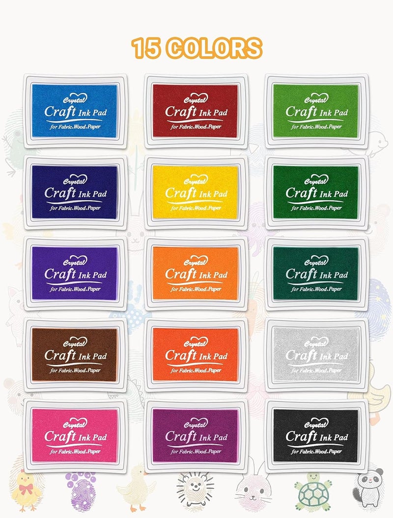 MERDTTES 15 Colors Craft Ink Pads, Washable Finger Ink Pads for Stamps for Kids DIY, Paper, Wood Fabric, Scrapbooking, Rubber Stamps - Image 3